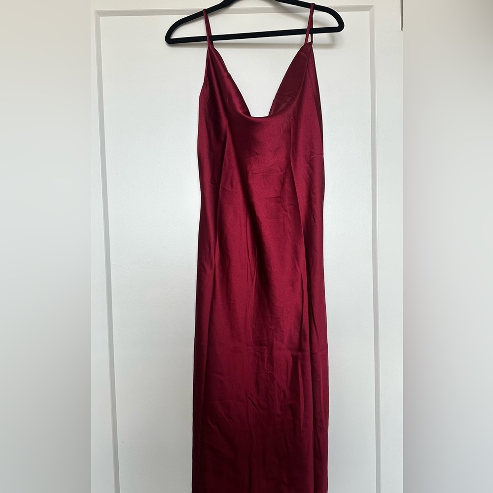 Burgundy Satin Midi Dress NWT from Petal & Pup